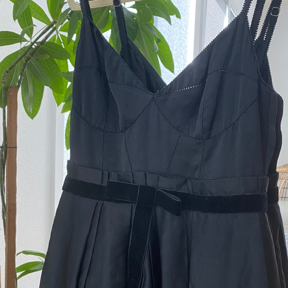 Jill Stuart Black Silk Mini Dress with Velvet Bow